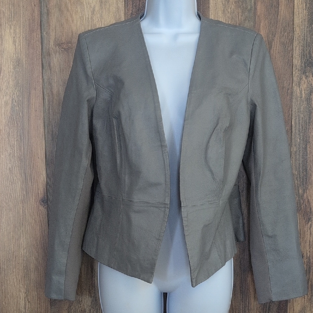 Hal Rubenstein Gray Leather Women's Gray Blazer Jacket M              D383